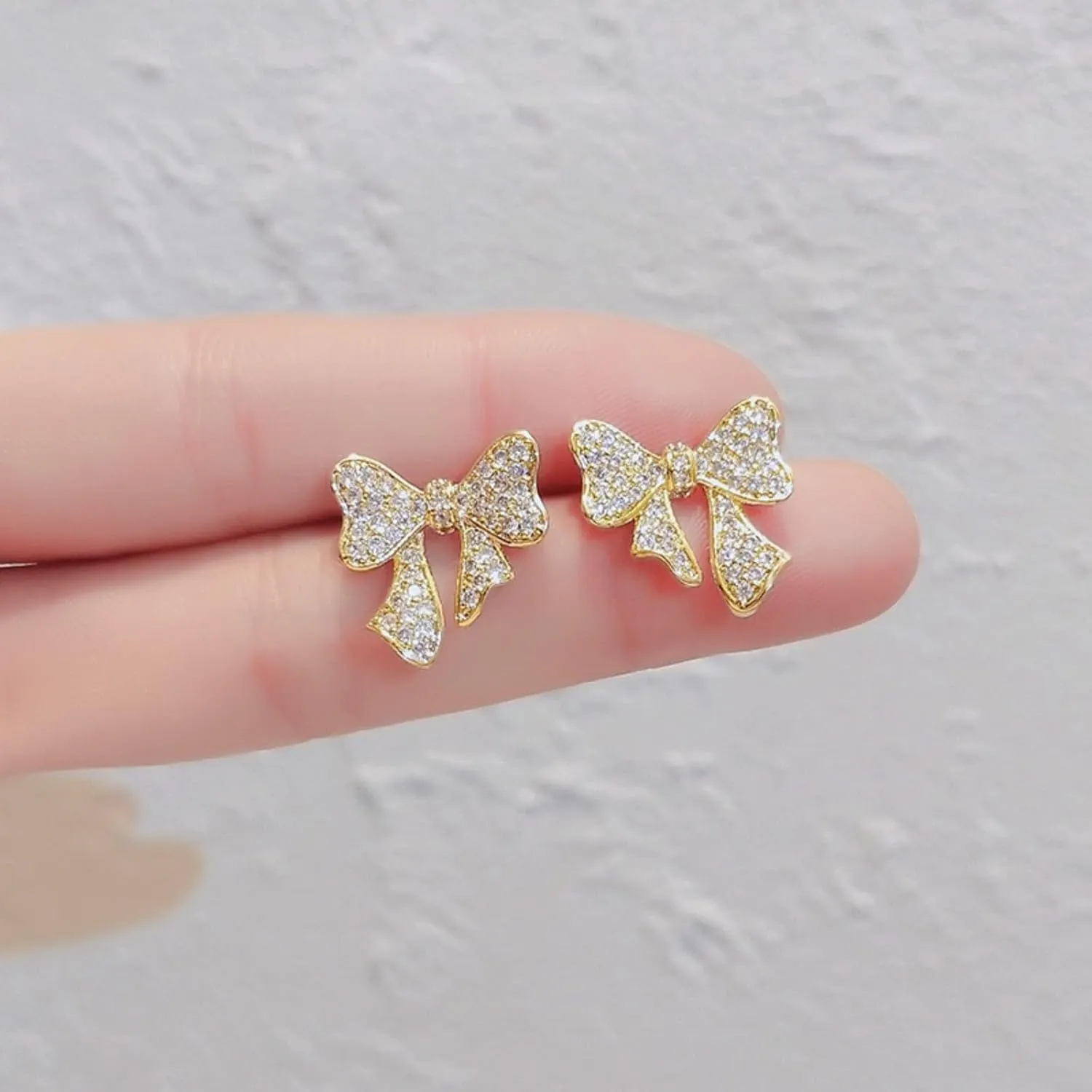 Light luxury Cubic Zirconia Bow Stud Earrings for Women, Minimalist Small and Delicate Earrings Gift for Her