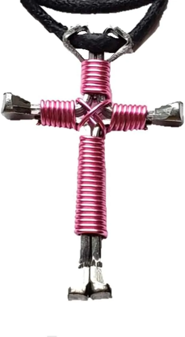 Light Pink Hand Made Horseshoe Nail Cross Necklace Made in The USA