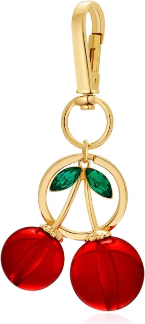LILIE&WHITE Gold Keychain For Women With Red Cherry Charm Key Chain Fashion Gold Bag Charm Keychain Accessories Charms Chic Purse Charms Car Key Chain Jewelry Gift