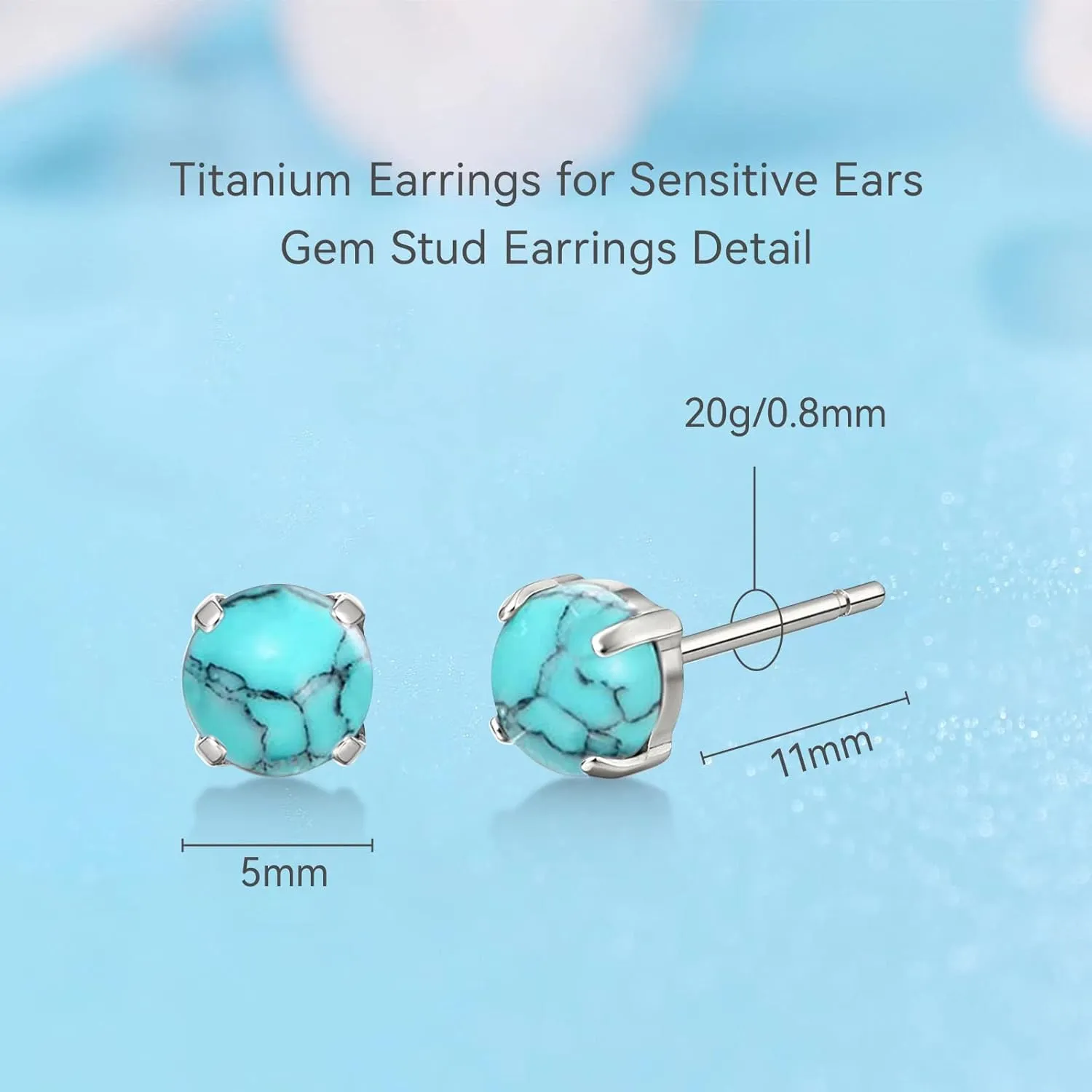 Limerencia G23 Hypoallergenic Pure Titanium Earrings, Opal/Moonstone/Cat's Eye/Blue Turquoise Stud Earrings, F136 Implant Grade|Delicate Jewelry for Sensitive Ears