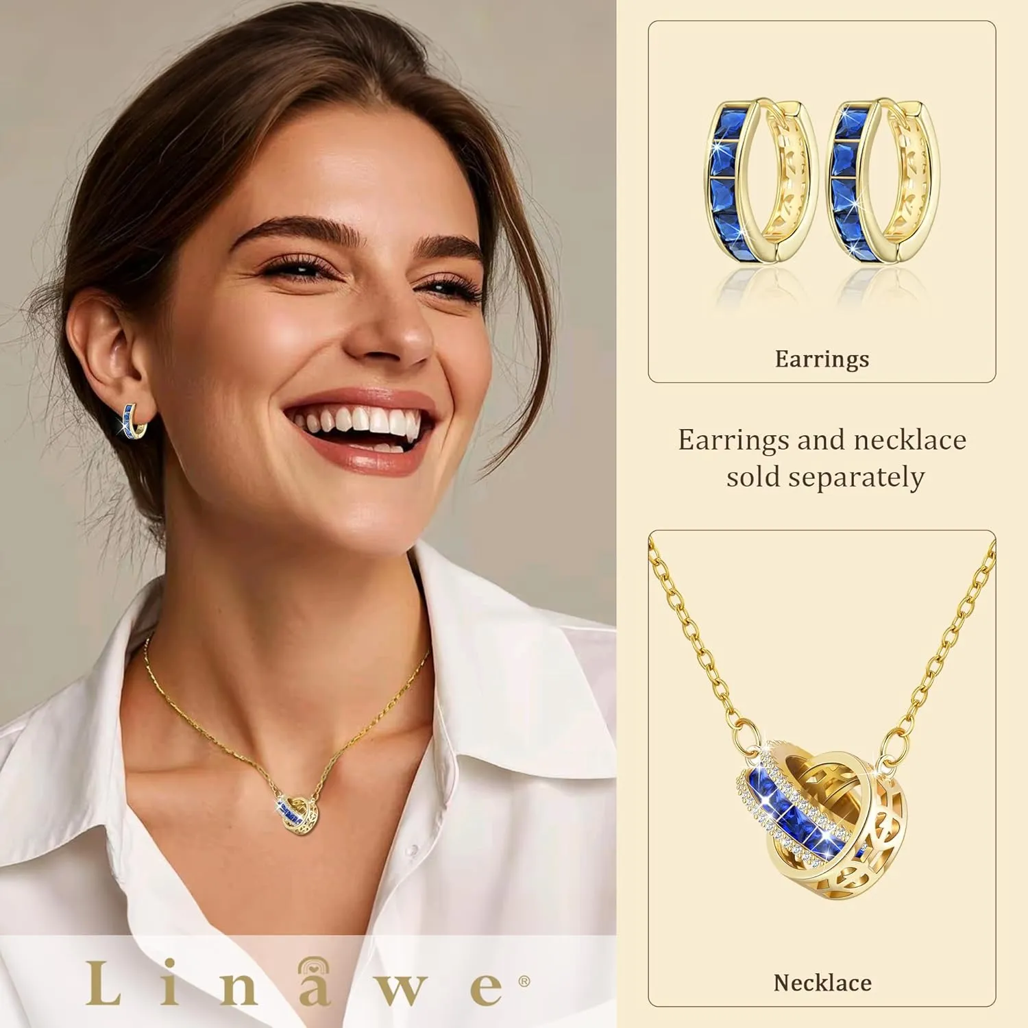 Linawe Moissanite Crystal Imitation Diamond Necklace for Women Trendy, Birthstone Rhinestone Dainty Jewelry, Circle Pendant Stainless Steel Chain Necklaces, Gold, Rose Gold and Silver Tones