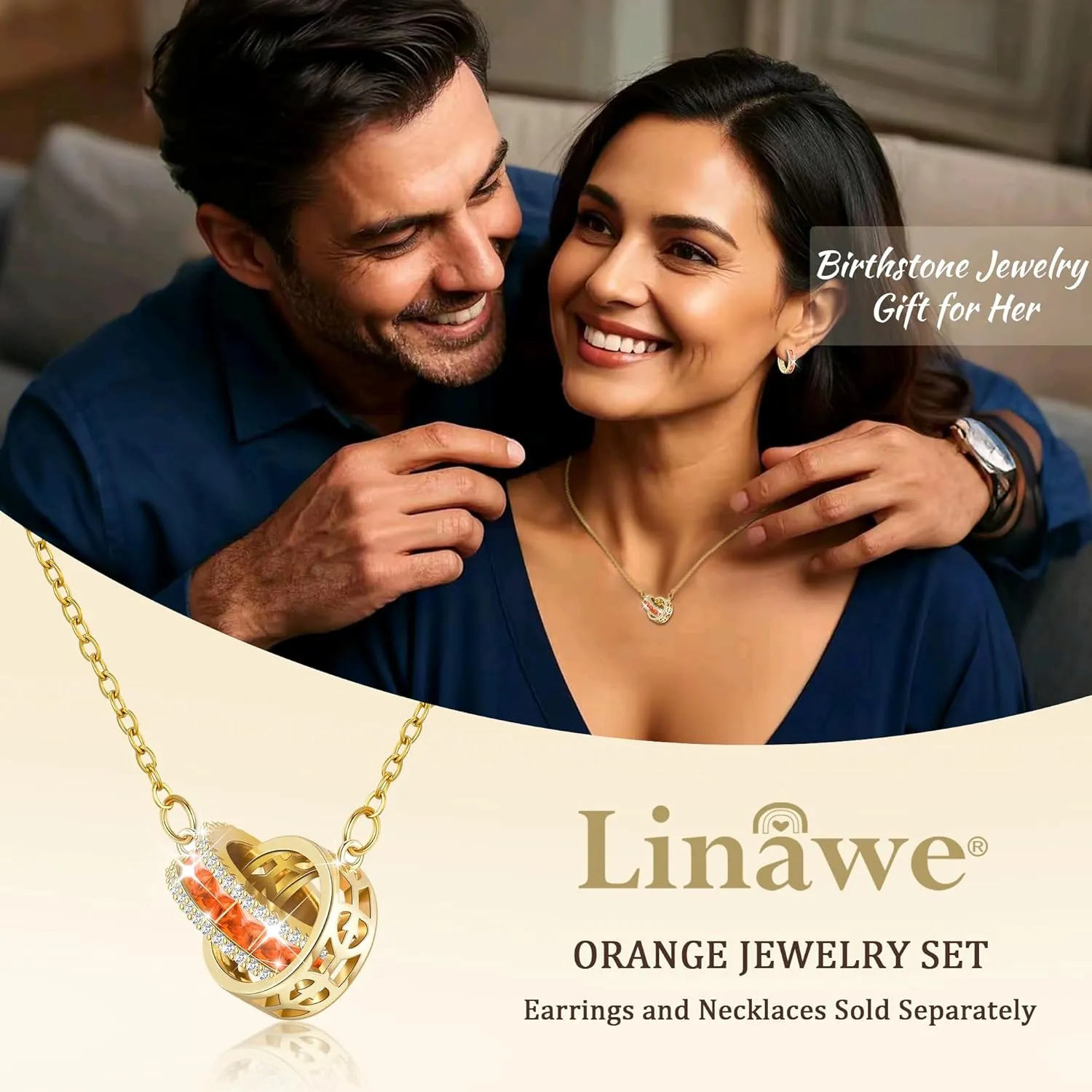 Linawe Moissanite Crystal Imitation Diamond Necklace for Women Trendy, Birthstone Rhinestone Dainty Jewelry, Circle Pendant Stainless Steel Chain Necklaces, Gold, Rose Gold and Silver Tones