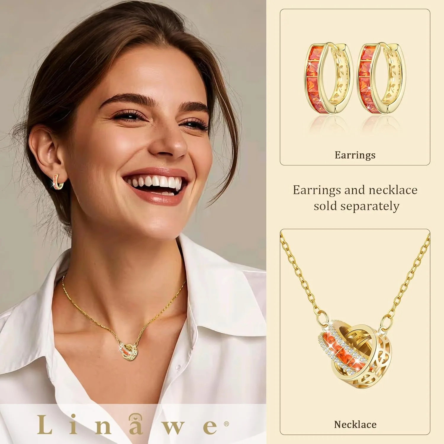 Linawe Moissanite Crystal Imitation Diamond Necklace for Women Trendy, Birthstone Rhinestone Dainty Jewelry, Circle Pendant Stainless Steel Chain Necklaces, Gold, Rose Gold and Silver Tones
