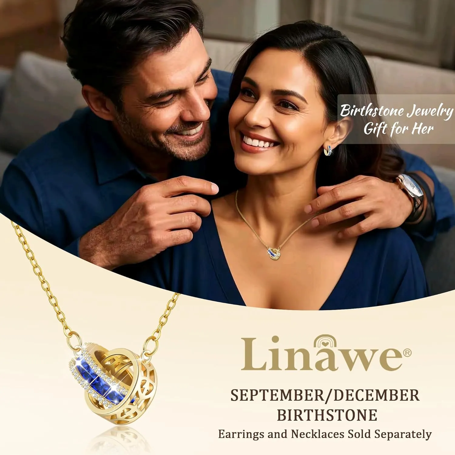 Linawe Moissanite Crystal Imitation Diamond Necklace for Women Trendy, Birthstone Rhinestone Dainty Jewelry, Circle Pendant Stainless Steel Chain Necklaces, Gold, Rose Gold and Silver Tones