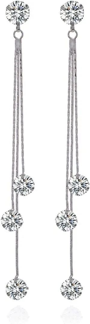 Long Chain Earrings for Women - Sterling Silver Cubic Zirconia CZ Crystal Bridal linear Dangle Drop Earrings for Wedding Girls Party Prom Hypoallergenic Costume Jewelry