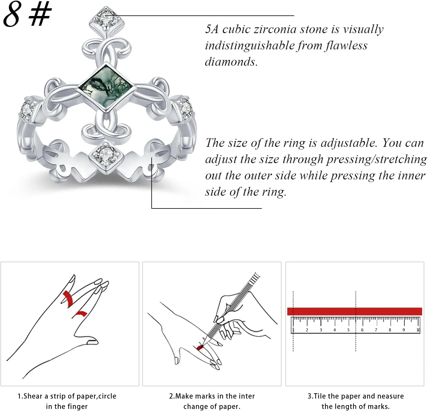 Lotus Moss Agate Rings 925 Sterling Silver Moss Agate Ring Lotus Ring for Women Girls PLotus Jewelry Gifts Birthday Christmas Gift