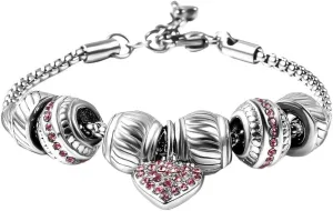 Love Heart White Crystal Bracelet for Women Charm Jewelry Stainless Steel Size 7-8" Birthday Gifts for Women