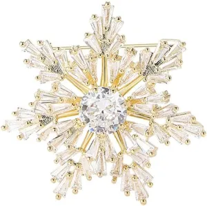 Luxury Austrian Crystal Snowflake Christmas Brooch Lapel Pins for Women Girls Dainty Elegant Minimalist Sparkly Crystal Winter Flower Brooches Pin Suit Dress Fashion Jewelry Gifts for Party Thanksgiving Birthday Girlfreind 1.3in