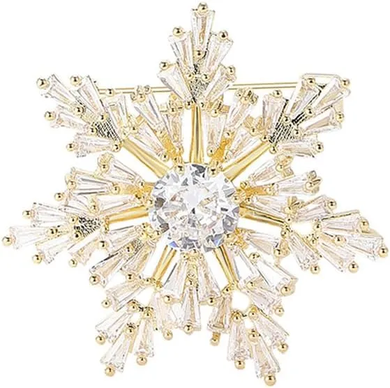 Luxury Austrian Crystal Snowflake Christmas Brooch Lapel Pins for Women Girls Dainty Elegant Minimalist Sparkly Crystal Winter Flower Brooches Pin Suit Dress Fashion Jewelry Gifts for Party Thanksgiving Birthday Girlfreind 1.3in