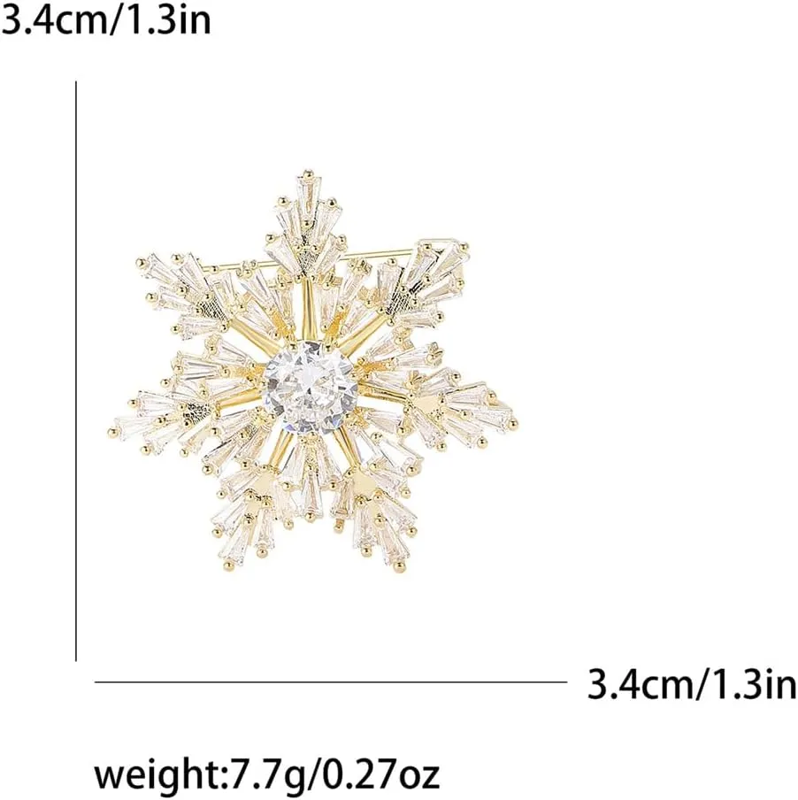 Luxury Austrian Crystal Snowflake Christmas Brooch Lapel Pins for Women Girls Dainty Elegant Minimalist Sparkly Crystal Winter Flower Brooches Pin Suit Dress Fashion Jewelry Gifts for Party Thanksgiving Birthday Girlfreind 1.3in