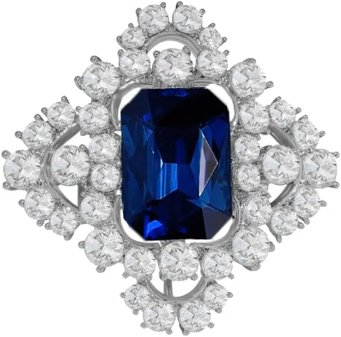 Luxury Sapphire Blue CZ Brooch Lapel Pins for Women Girls Dainty Silver Tone Sparkly Crystal Rectangle Brooches Pin for Suit Dress Party Wedding Ceremony Clothes Accessories Fashion Jewelry Gift