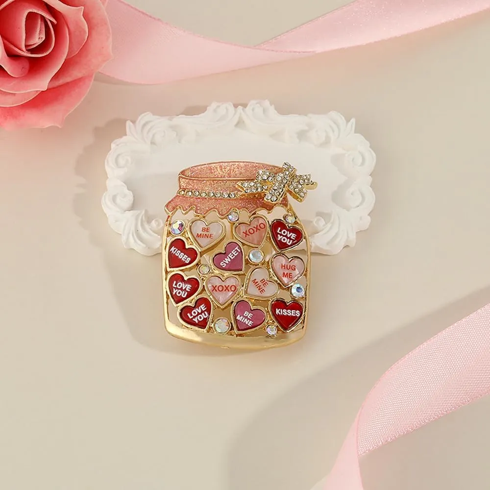 MADISON TYLER Valentines Day Heart Gift Box Brooch | Chocolate Gift Box Pave Rhinestone Heart | Gold Bow Brooch Jewelry for Her | Couples Gifts for Backpacks Valentine's Day