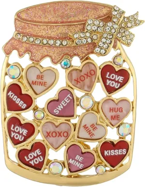 MADISON TYLER Valentines Day Heart Gift Box Brooch | Chocolate Gift Box Pave Rhinestone Heart | Gold Bow Brooch Jewelry for Her | Couples Gifts for Backpacks Valentine's Day