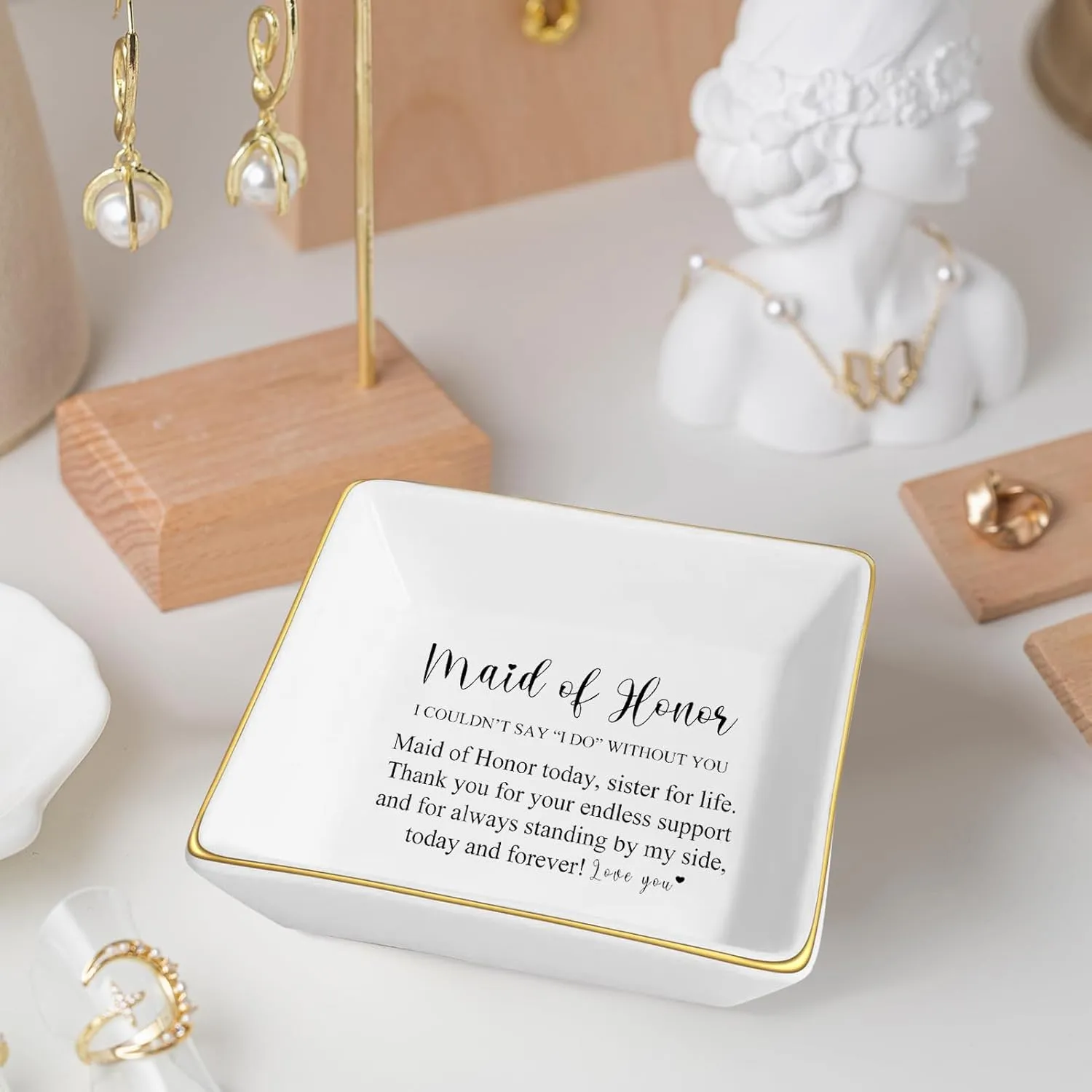 Maid of Honor Bride Jewelry Tray Newly Engaged-Bridal Shower Gifts Ceramic Ring Dish