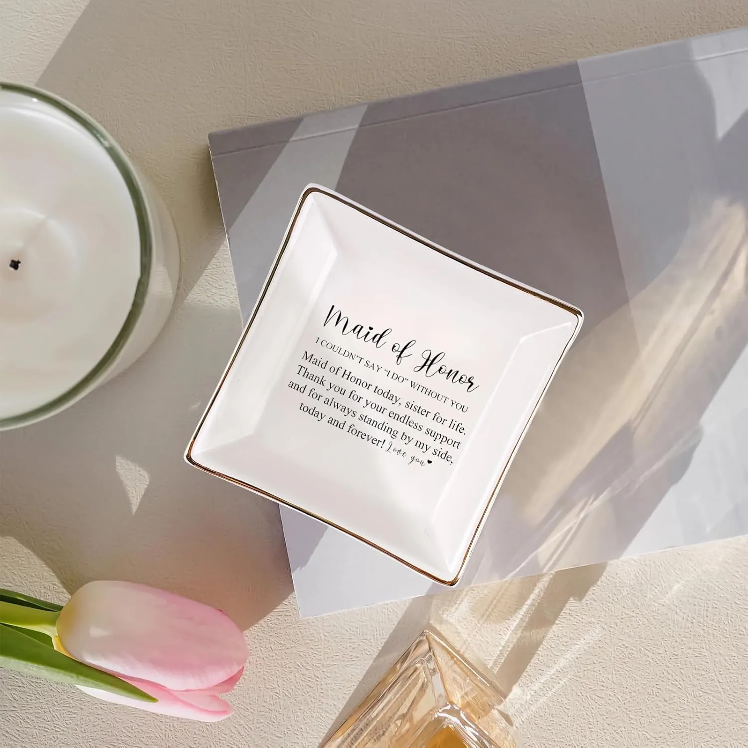 Maid of Honor Bride Jewelry Tray Newly Engaged-Bridal Shower Gifts Ceramic Ring Dish