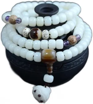 Mala Bead,Buddhist Rosary, Bodhi Beads Bracelet 108 Bead White Jade Bodhi Bracelet Rosary Beads for Men And Women Yoga Meditation Beads, Buddha Prayer Beads (Color : Wit)