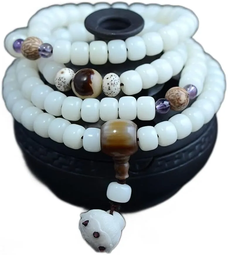 Mala Bead,Buddhist Rosary, Bodhi Beads Bracelet 108 Bead White Jade Bodhi Bracelet Rosary Beads for Men And Women Yoga Meditation Beads, Buddha Prayer Beads (Color : Wit)
