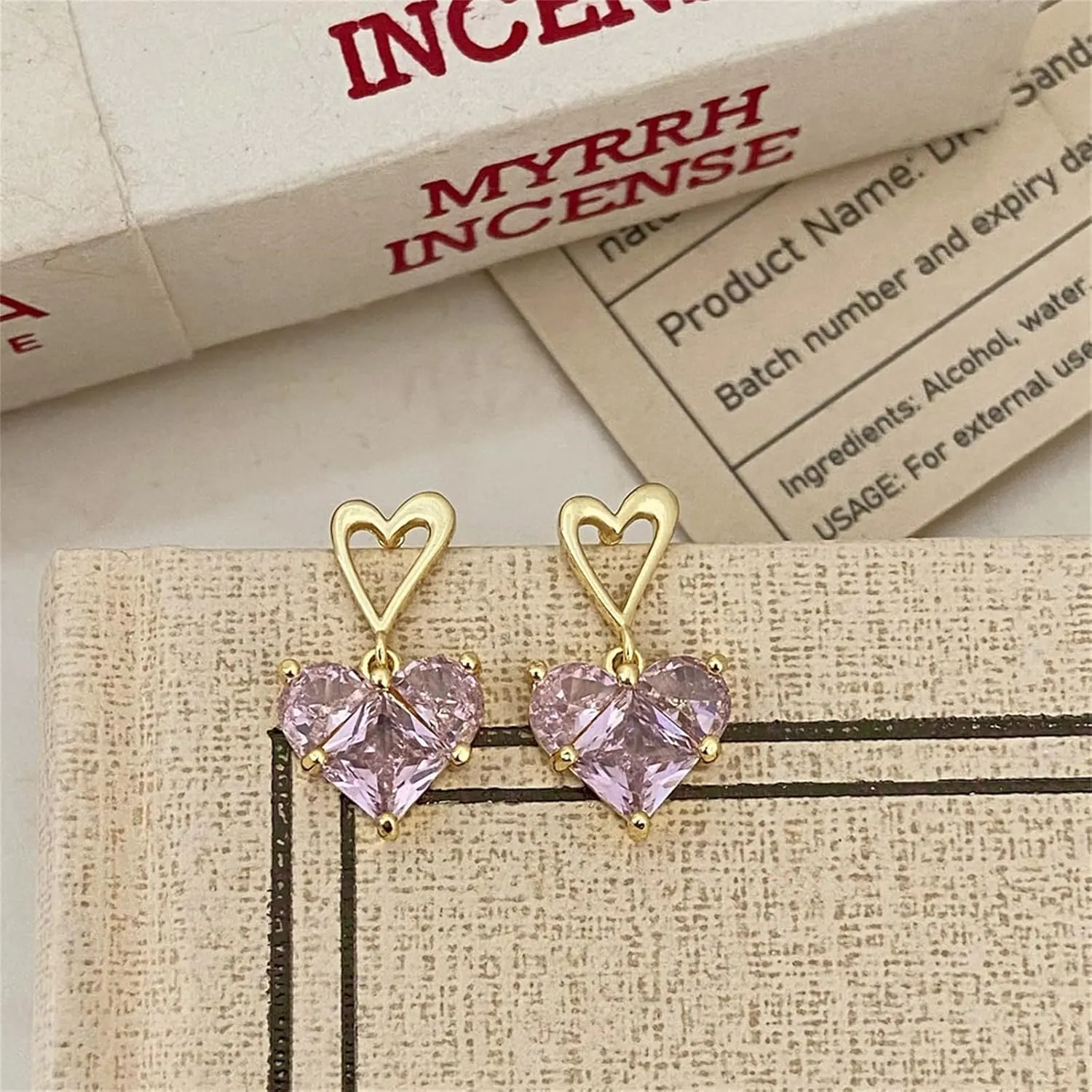 MALOYANVE Love Heart Earrings and Necklace Set Elegant Handmade Crystal Pink Purple White Birthstone Lightweight Stud Earrings Pendant Necklace Trendy Wedding Jewelry for Women