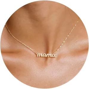 Mama Necklace for Women - Dainty Gold Mama Necklace 14K Gold Plated Mom's Day Mother Mommy Jewelry