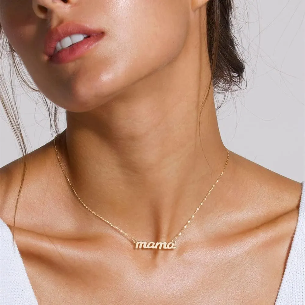 Mama Necklace for Women - Dainty Gold Mama Necklace 14K Gold Plated Mom's Day Mother Mommy Jewelry