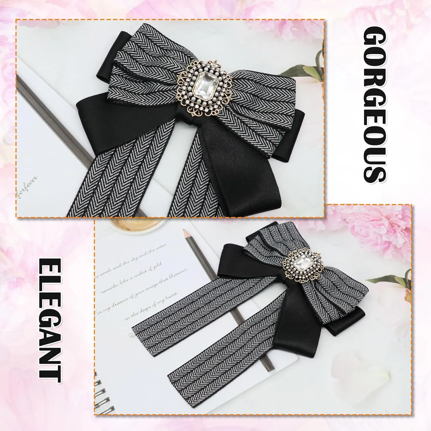 Mantieqingway Bow Ties for Women/Girls, Pre-tied Bowties with Brooches Pins Accessory for School Uniforms Wedding Party