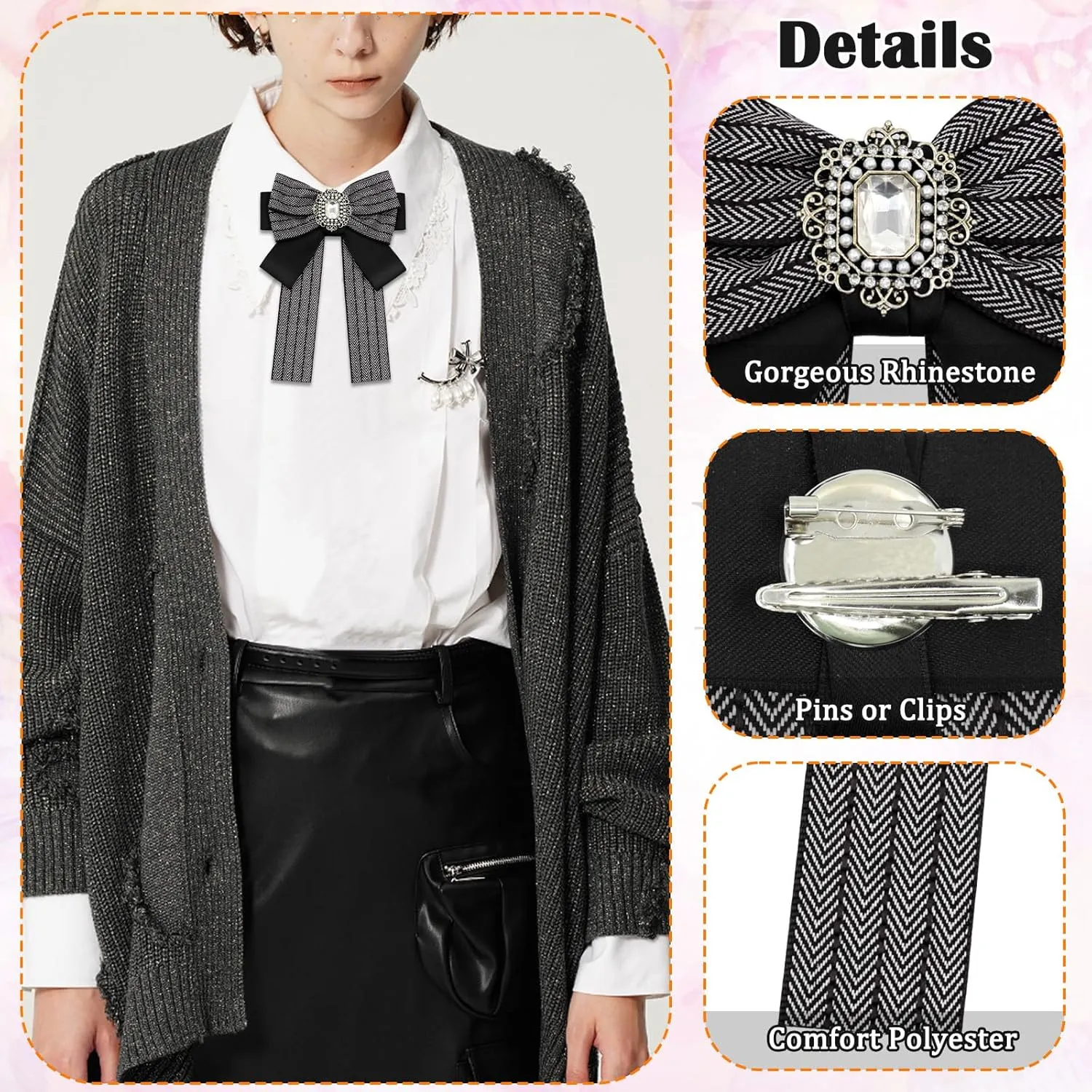 Mantieqingway Bow Ties for Women/Girls, Pre-tied Bowties with Brooches Pins Accessory for School Uniforms Wedding Party