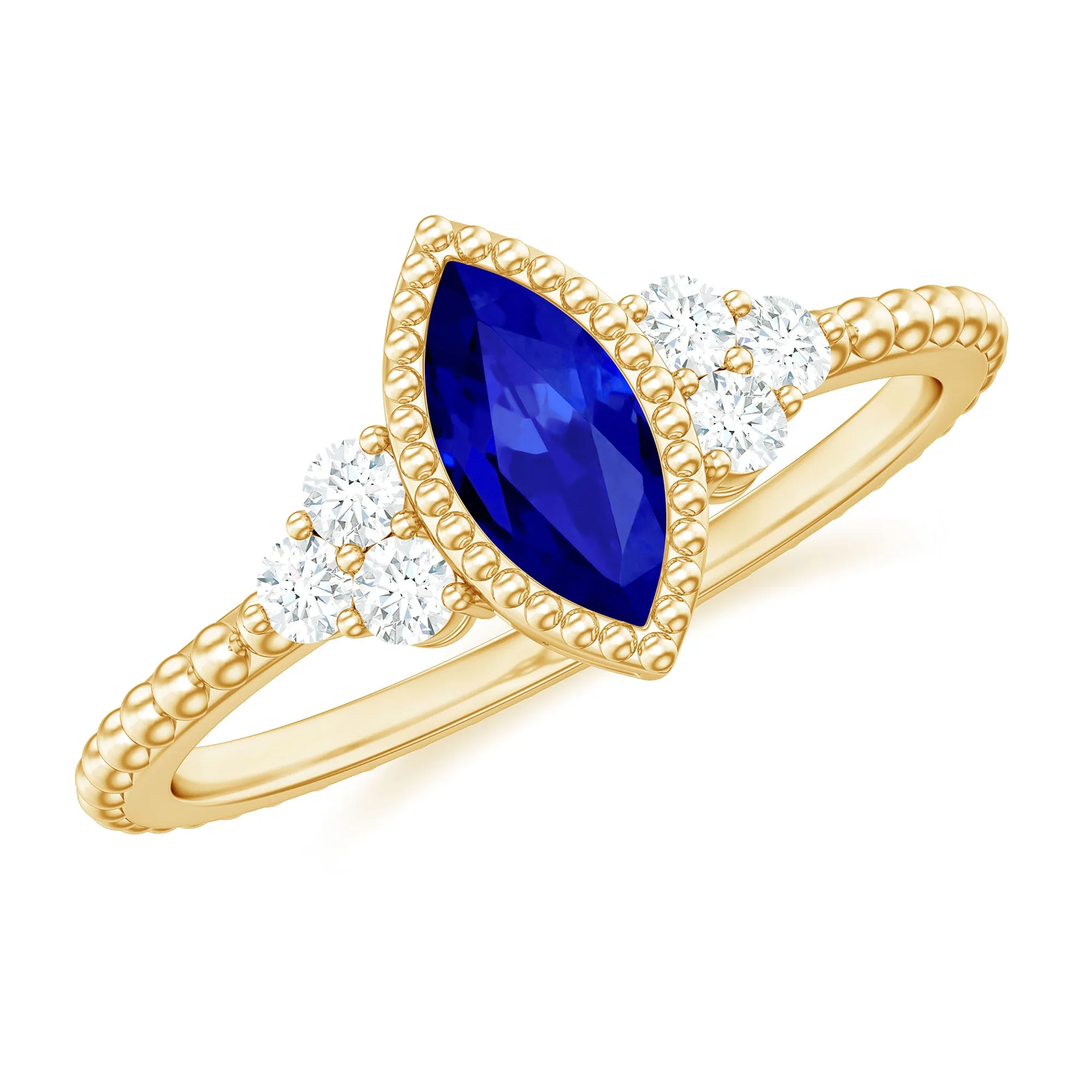 Marquise Cut Created Blue Sapphire Promise Ring With Diamond