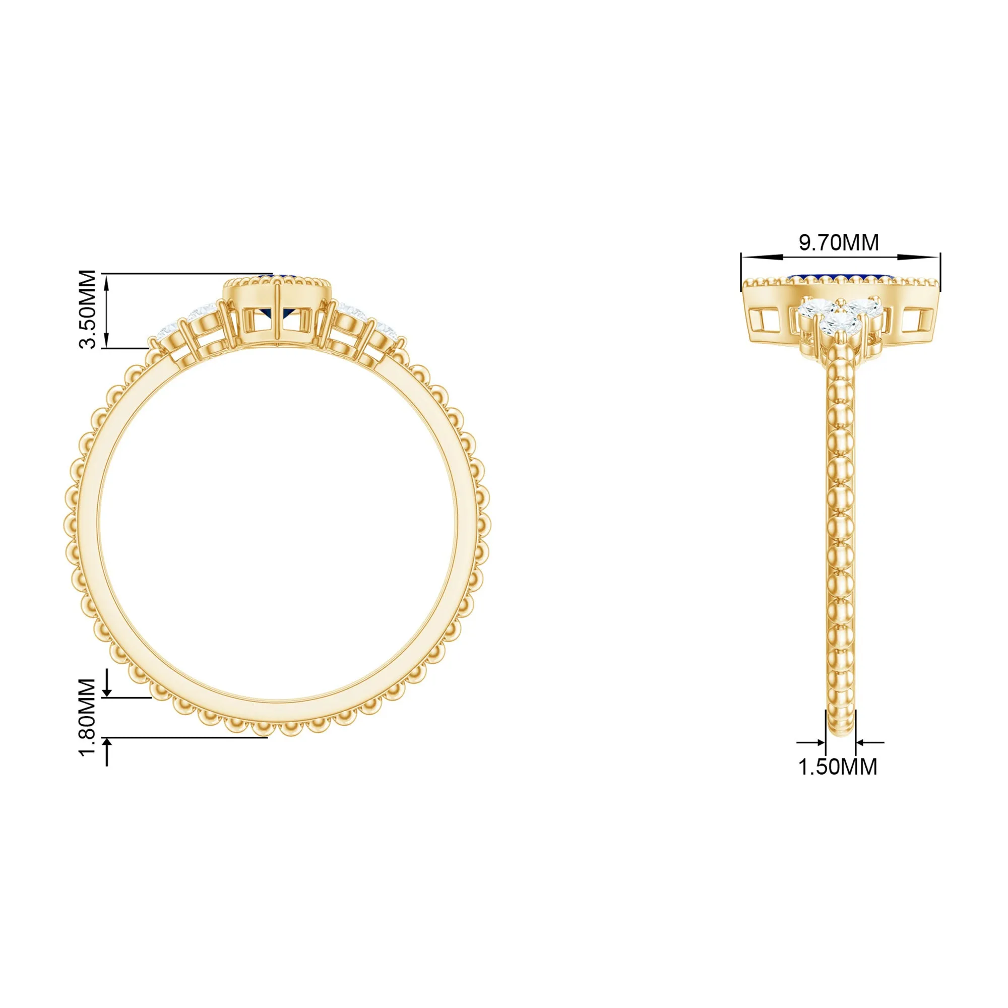 Marquise Cut Created Blue Sapphire Promise Ring With Diamond