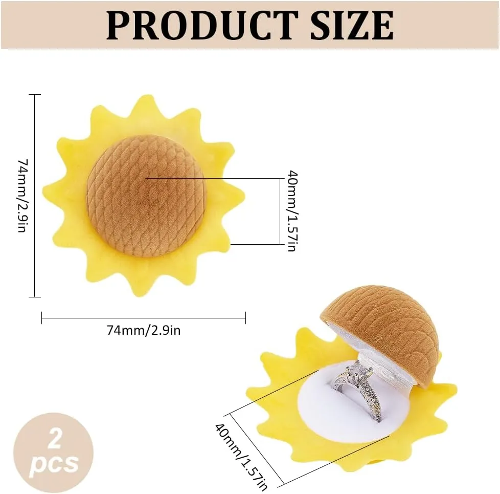 MAYJOYDIY 2pcs Sunflower Velvet Ring Box Bright Yellow Flower Engagement Ring Box for Proposal Ring Ceremony Wedding Birthday Valentine's Day Gift Girls Jewelry Box