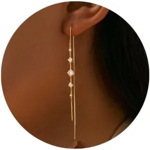 MBW Gold Threader Earrings for Women, 14K Dangle Long Chain Drop Earrings Dangling, Dainty Elegant Dangly Ear Chain with Tassel and Cubic Zirconia for Wedding Hoco Trendy Jewelry Accessories Gifts