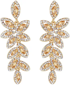 mecresh Silver/Champagne Leaf-Shape Marquise Crystal Chandelier Dangle Drop Earring for Women Wedding Party Gift