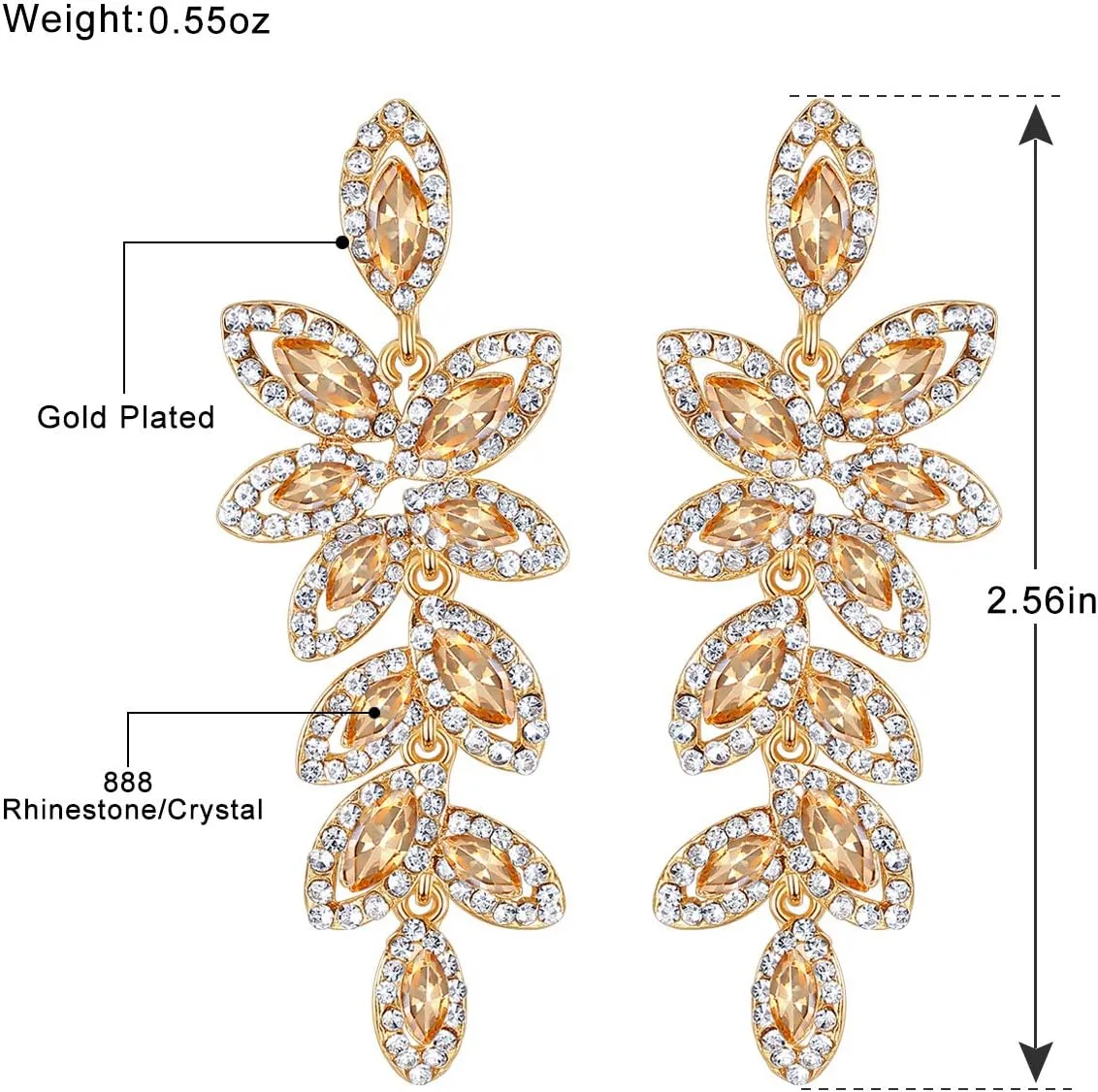 mecresh Silver/Champagne Leaf-Shape Marquise Crystal Chandelier Dangle Drop Earring for Women Wedding Party Gift