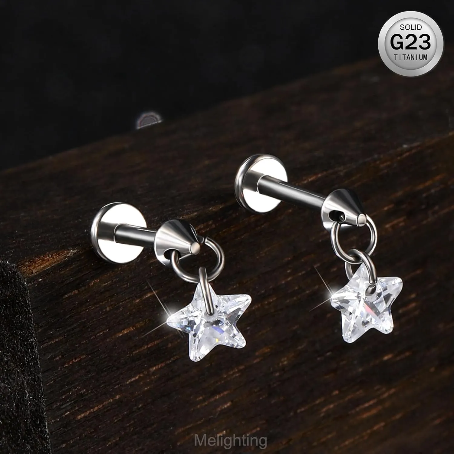 MeIighting Titanium G23 Threadless Earring 16G Dangle Flat Back Earring Threadless Push in Cartilage Earring 6/8 mm Tragus Helix Piercing Jewelry Clear CZ Labret Ring