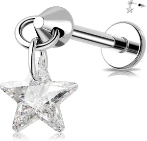 MeIighting Titanium G23 Threadless Earring 16G Dangle Flat Back Earring Threadless Push in Cartilage Earring 6/8 mm Tragus Helix Piercing Jewelry Clear CZ Labret Ring
