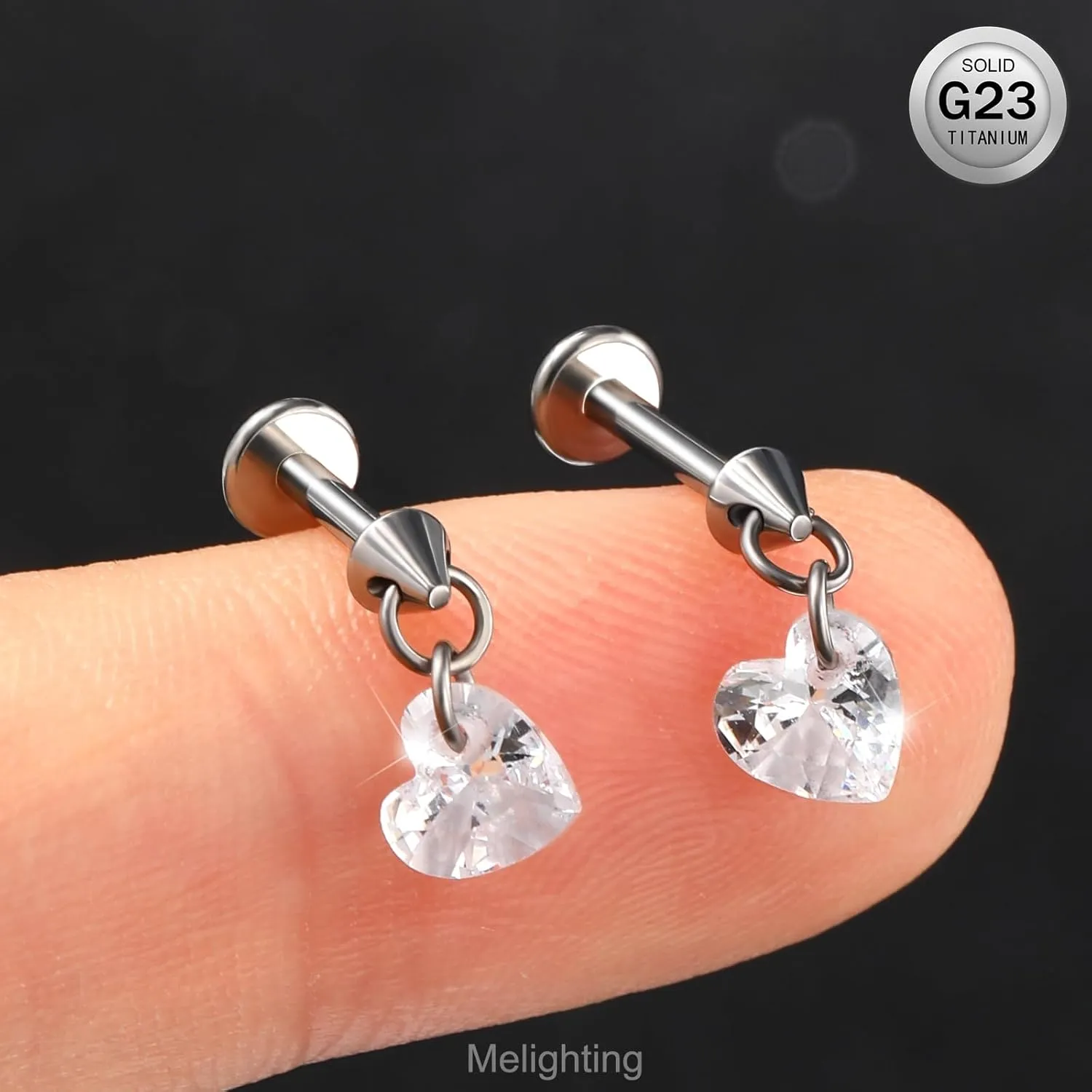 MeIighting Titanium G23 Threadless Earring 16G Dangle Flat Back Earring Threadless Push in Cartilage Earring 6/8 mm Tragus Helix Piercing Jewelry Clear CZ Labret Ring