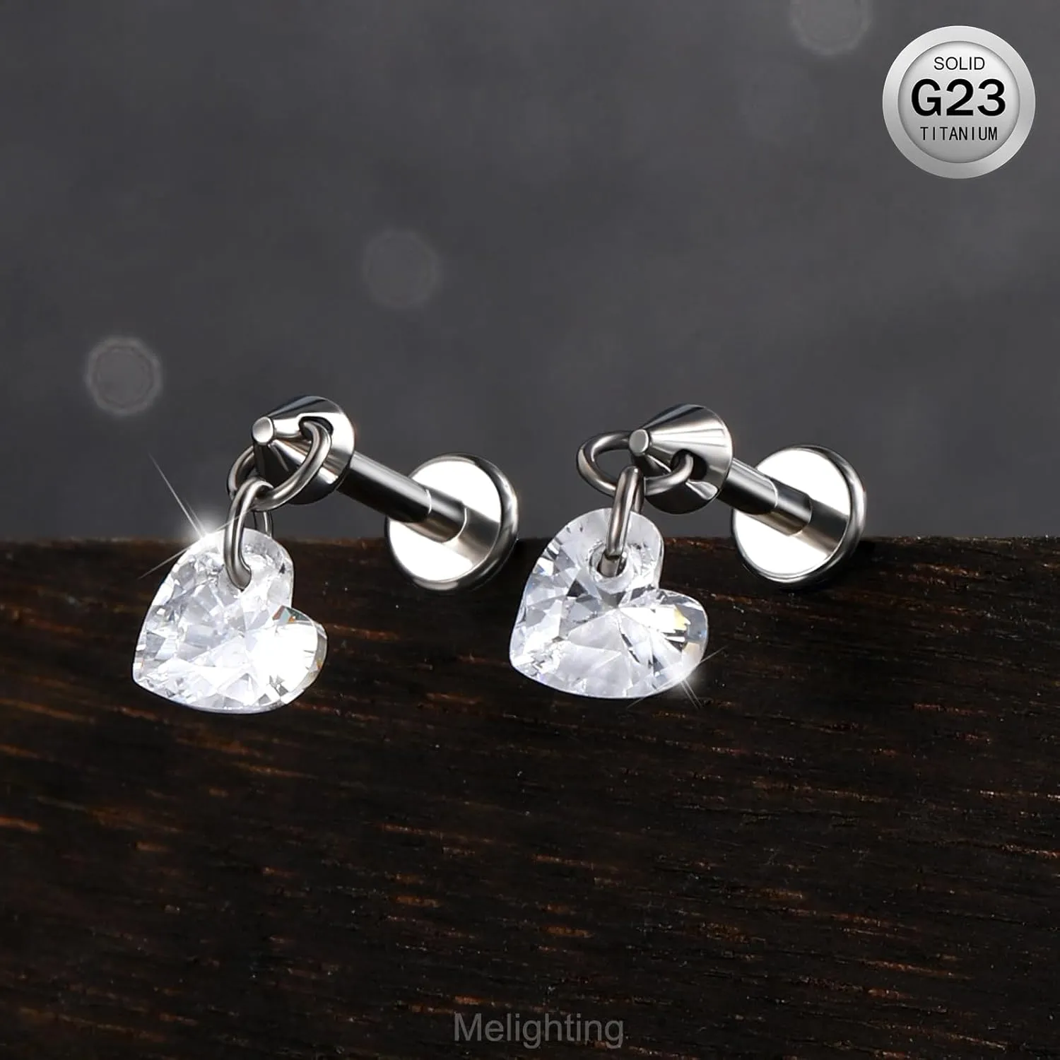 MeIighting Titanium G23 Threadless Earring 16G Dangle Flat Back Earring Threadless Push in Cartilage Earring 6/8 mm Tragus Helix Piercing Jewelry Clear CZ Labret Ring