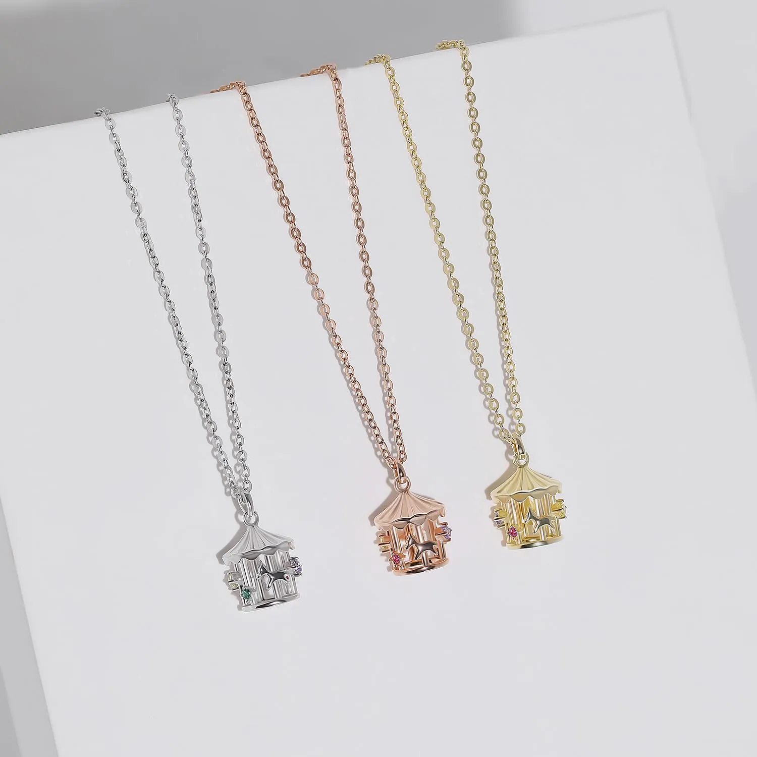 Meissa Carousel Necklace for Girls Mother's Day Merry Go Round Horse Charm Pendant Necklace 925 Sterling Silver Chain Teen Girls Jewelry, Rose Gold