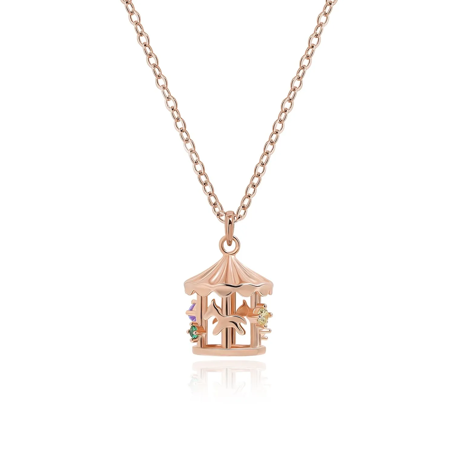 Meissa Carousel Necklace for Girls Mother's Day Merry Go Round Horse Charm Pendant Necklace 925 Sterling Silver Chain Teen Girls Jewelry, Rose Gold