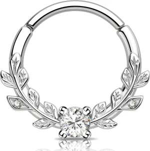 Melighting 16g Vine Septum Ring Jewelry Clear CZ Stainless Steel 316L Daith Earring For Women, Septum Clicker For Men