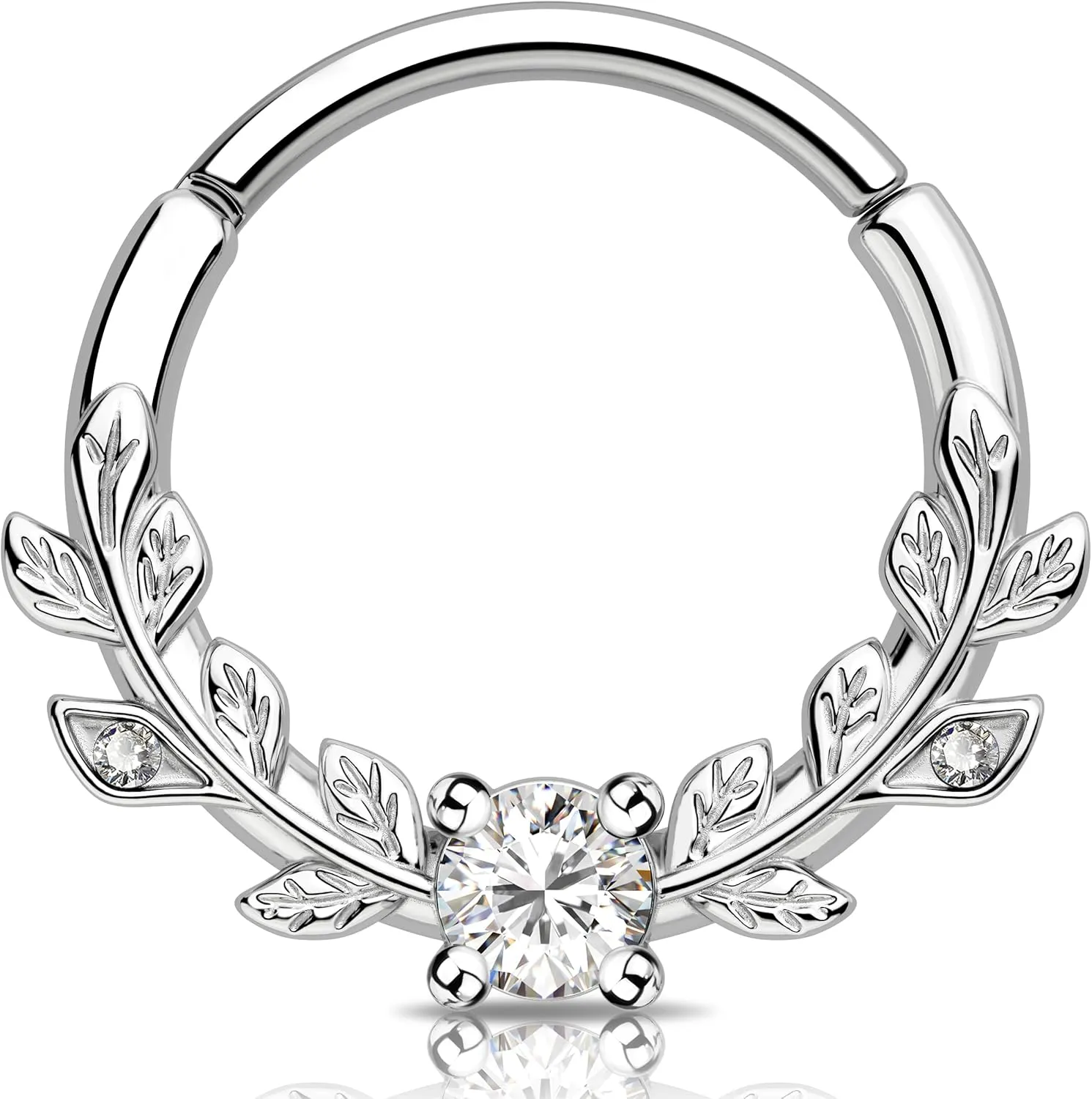 Melighting 16g Vine Septum Ring Jewelry Clear CZ Stainless Steel 316L Daith Earring For Women, Septum Clicker For Men