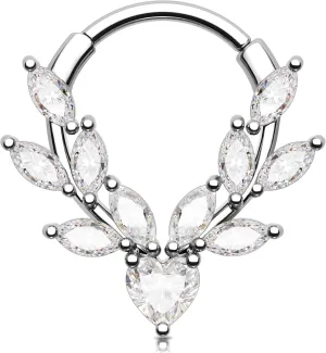Melighting 16g Vine Septum Ring Septum Jewelry Clear CZ Stainless Steel 316L Heart Daith Earring for Women Septum Clicker for Men