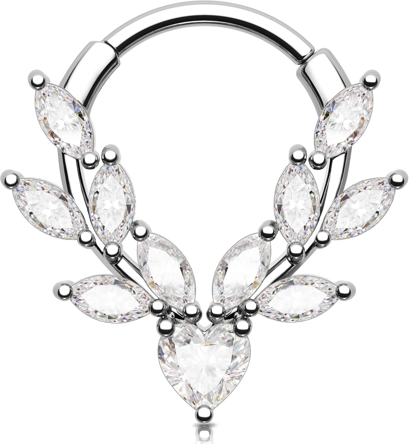 Melighting 16g Vine Septum Ring Septum Jewelry Clear CZ Stainless Steel 316L Heart Daith Earring for Women Septum Clicker for Men