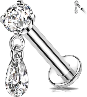 Melighting Titanium G23 Cartilage Earring Internally Threaded 16G Dangle Teardrop Helix Stud 8mm Star Helix Earring Clear CZ Heart Flat Back Earring Moon Labret Stud Tragus Piercing Jewelry