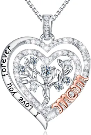 Memorjew Mom Gifts Mom Necklaces - Tree of Life Necklace for Mom, 925 Sterling Silver Birthstone Necklace for Women Mothers Day Birthday Jewelry Gifts for Mom from Daughter Sons