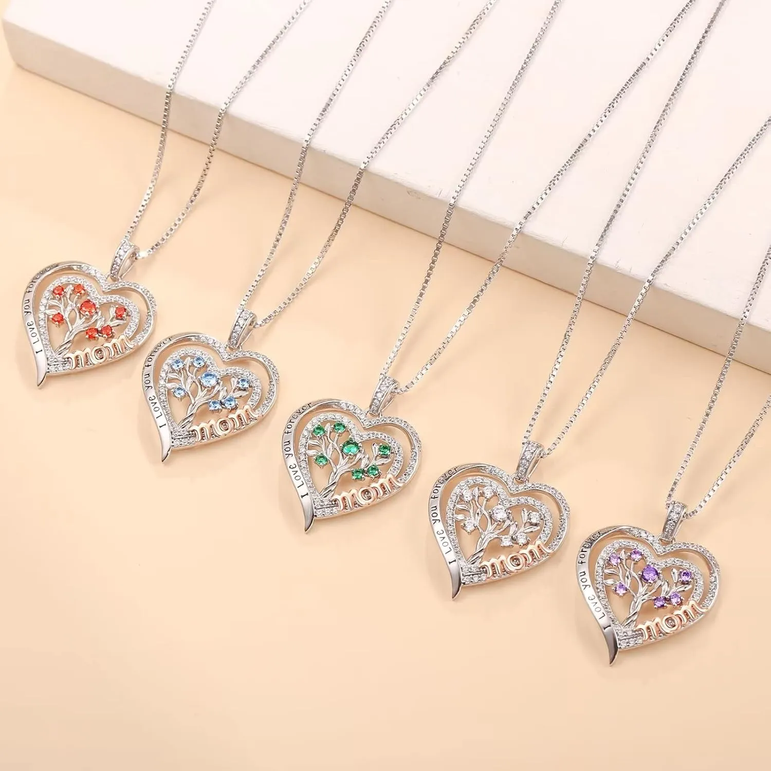 Memorjew Mom Gifts Mom Necklaces - Tree of Life Necklace for Mom, 925 Sterling Silver Birthstone Necklace for Women Mothers Day Birthday Jewelry Gifts for Mom from Daughter Sons