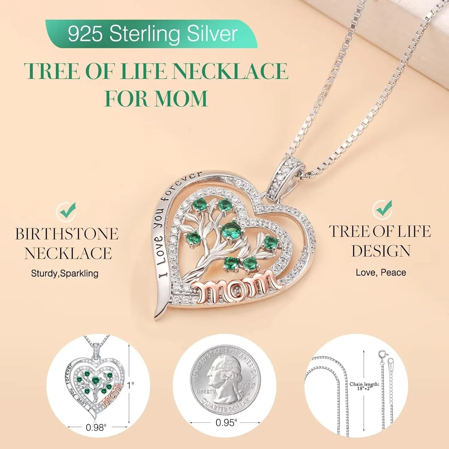 Memorjew Mom Gifts Mom Necklaces - Tree of Life Necklace for Mom, 925 Sterling Silver Birthstone Necklace for Women Mothers Day Birthday Jewelry Gifts for Mom from Daughter Sons