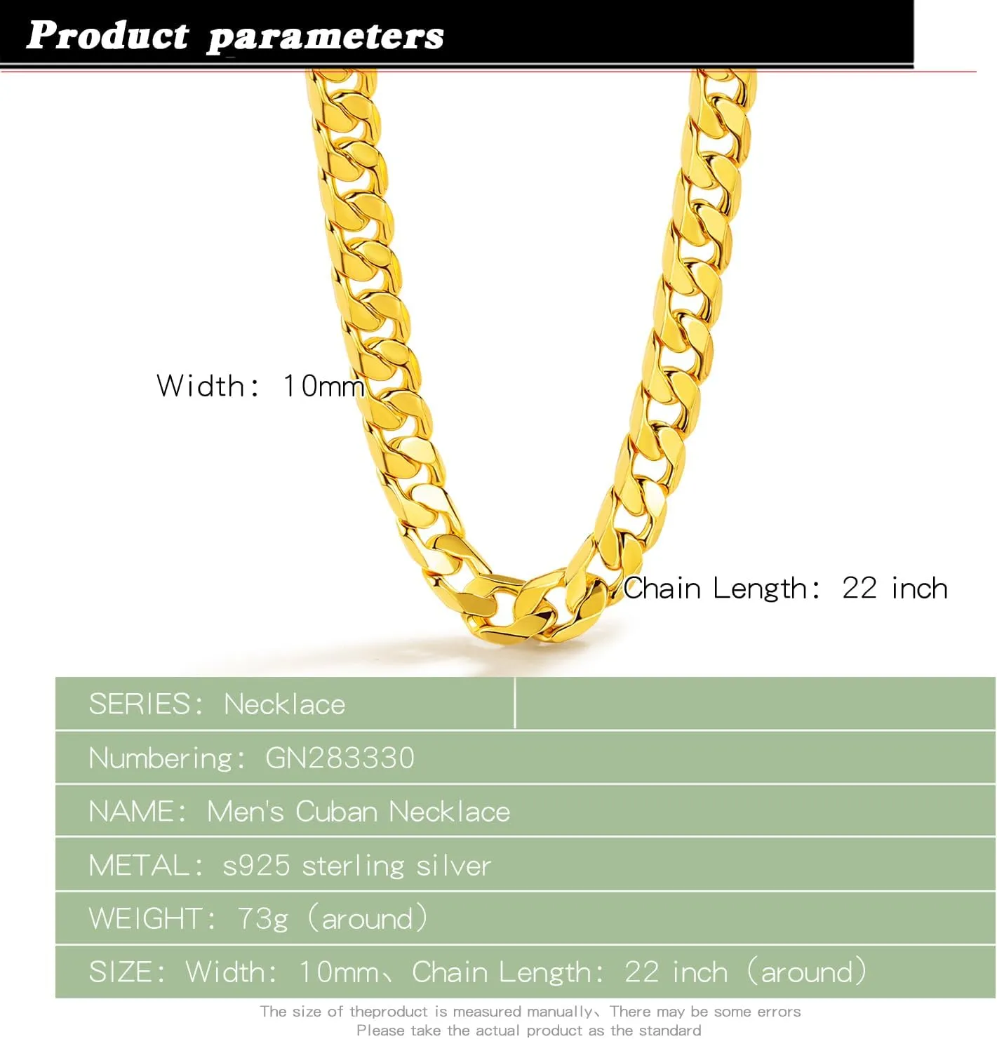 Men Italian 925 Sterling Silver Necklace 10-12MM Solid Diamond-Cut Cuban Link Curb Chain 16 to 30 Inch Fine Jewelry Gifts for Man Women
