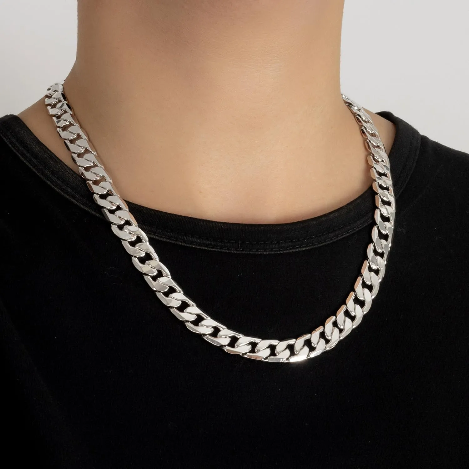 Men Italian 925 Sterling Silver Necklace 10-12MM Solid Diamond-Cut Cuban Link Curb Chain 16 to 30 Inch Fine Jewelry Gifts for Man Women