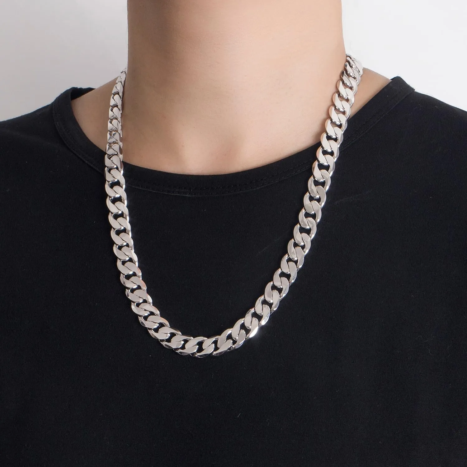 Men Italian 925 Sterling Silver Necklace 10-12MM Solid Diamond-Cut Cuban Link Curb Chain 16 to 30 Inch Fine Jewelry Gifts for Man Women