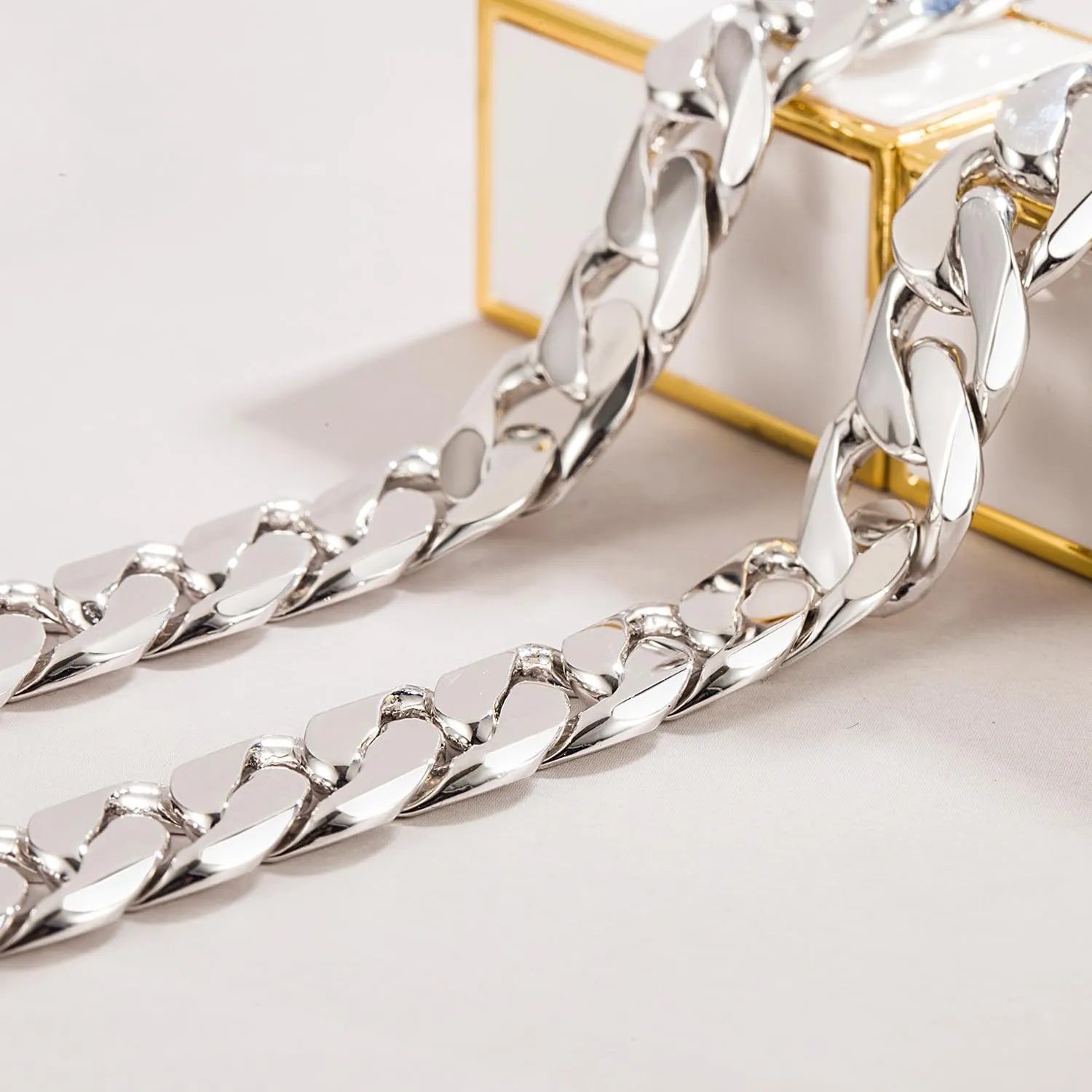 Men Italian 925 Sterling Silver Necklace 10-12MM Solid Diamond-Cut Cuban Link Curb Chain 16 to 30 Inch Fine Jewelry Gifts for Man Women